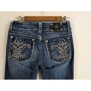 Miss Me Jeans Boot cut Size 28 Blue Fleur De Lis Embellished Low Rise